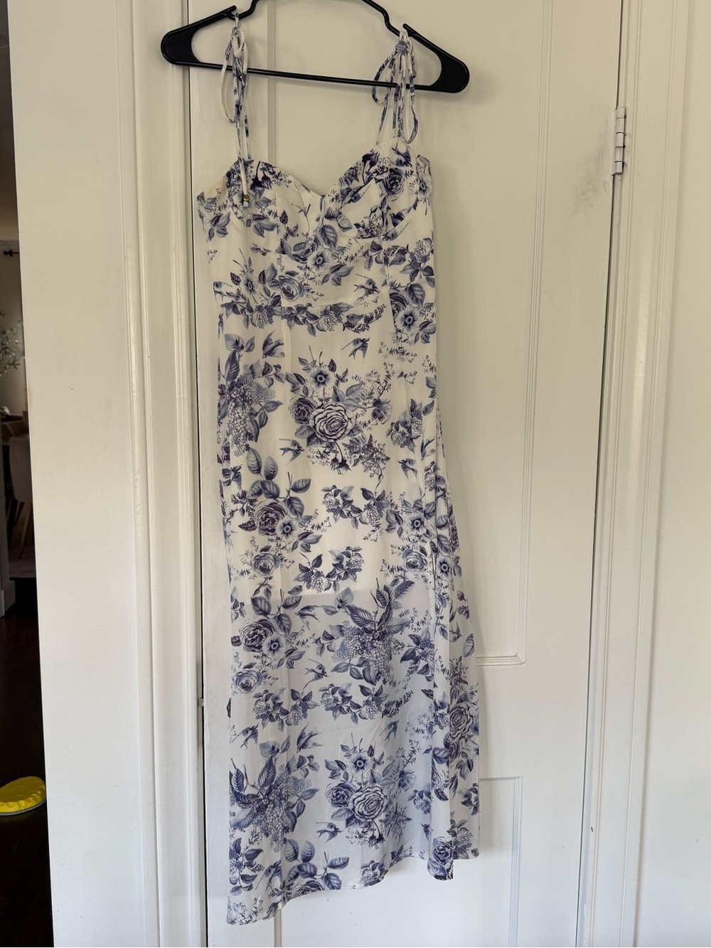Petal & Pup White and Blue Floral Tie-Shoulder Midi Dress